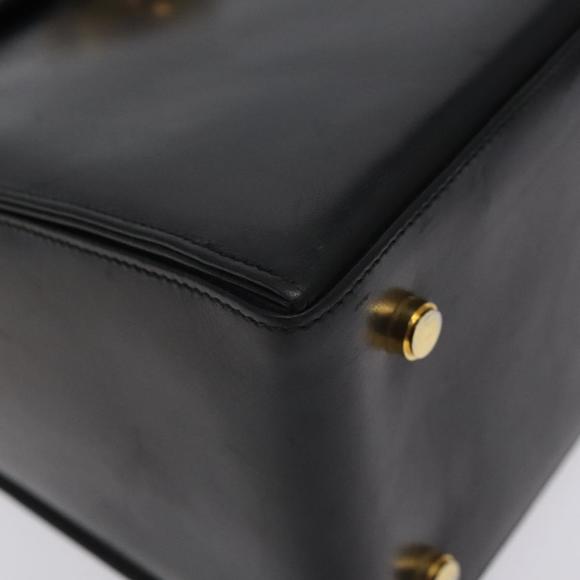 Salvatore Ferragamo Gancini Hand Bag Leather 2way Black Gold Auth 129924